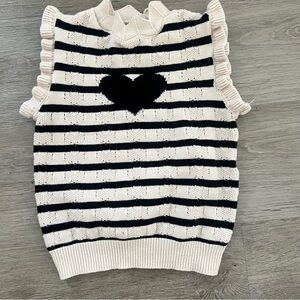 SHEIN Cream & Black Striped Knit Sweater Vest with Heart